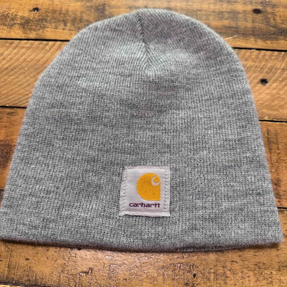 Carhartt‎ Beanie Kids OSFA Heather Gray Solid Logo Patch Watch Hat USA Made